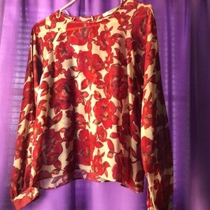 Red and Tan Floral Blouse